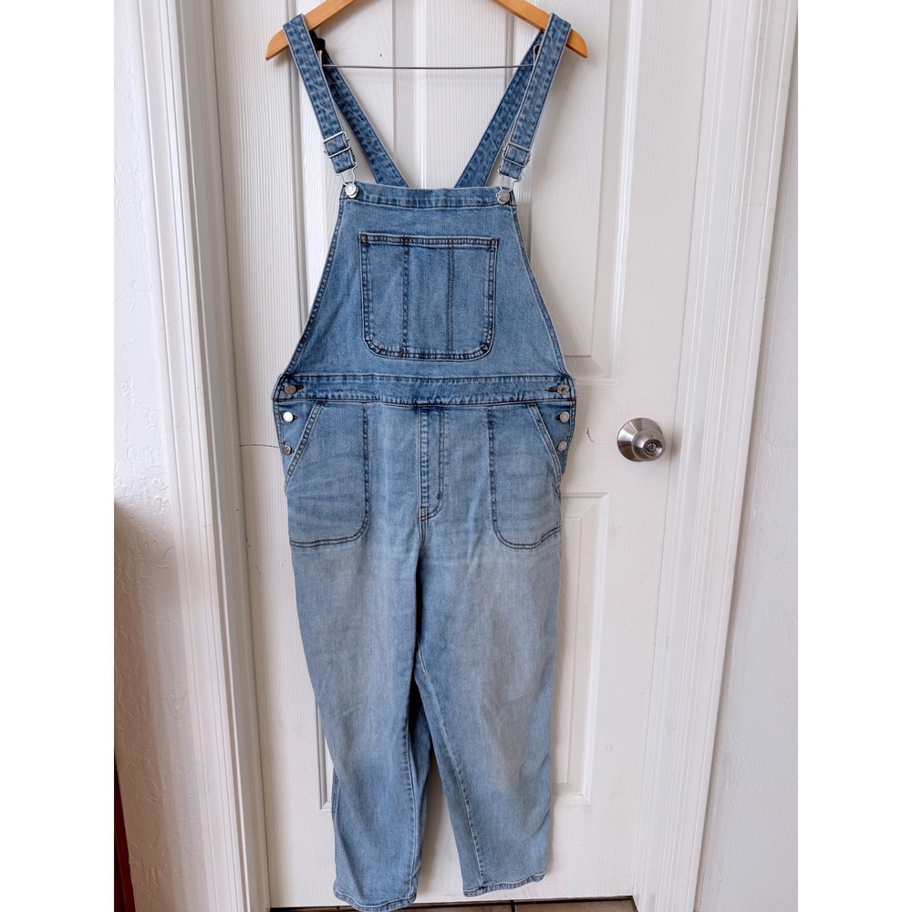 Old Navy Womens Light Wash Denim Overalls Stretch Straight Leg Size 16